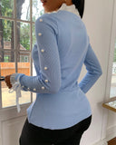 Women Fashion Casual Bowknot Cuff  Pullovers Top Autumn Fashion Sweet Style Knit Blouse Beaded Sweater