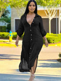 ZJKRL -  Spring Summer Women's Dresses High Waist Casual Loose Mid-length Shirt Dress in Solid Color Trendy Elegant Dresses Sexy