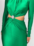 Zjkrl - Elegant Hollow Out Sexy Maxi Dress For Women Autumn Winter New Turtleneck Long Sleeve Bodycon Club Party Evening Dress