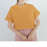 Zjkrl  -  Summer New T Shirt Women Half High Collar Short Sleeve Loose Pullover Tee Japanese Simple Solid All-match Casual Tops