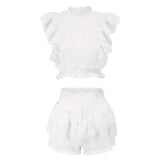 Zjkrl  -  New Summer Sunday Set elastic waistband Cropped top with ruffle detail and cute ruffle mini shorts skirts