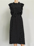 Zjkrl  -  Summer Ladies Elegant Dot Print Chic Dress Women Casual Butterfly Sleeve Ruffles Medium Long Chiffon Dress