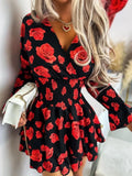 ZJKRL -  Evening Dress Women Long Sleeve Autumn V Neck Elegant Women Chic Promotion Dresses Elastic High Waist Pleated Sexy Short Dresses