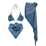 ZJKRL  -  New 2-Piece Swimsuit Lace Bra Set Women 3D Flower Decor Underwear Set Transparent Khaki Panty Set Swimwear Beach Bathing Suit