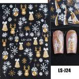 Zjkrl - Christmas Nail Sticker 3D Reflective Shiny Glitter Gold Silver Snowflake Elk Bells Decal Slider For Manicure Decoration NLLS-J24