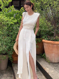 ZJKRL -  White Haute Couture Elegant Jumpsuit For Women'S Summer V-Neck Sleeveless Chic Slit Style Slim Fit Jumpsuit