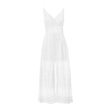 Zjkrl  -  Summer V Neck Solid Color Lace Hollow-Out Sleeveless Sling Party Wear High Waist Rompers Holiday Casual White Women's Jumpsuit