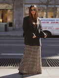 Zjkrl - Fashion Print Backless Knitted Long Dress Women Button Neck-mounted High Waist Robe 2023 Autumn Office Vacation Party Vestidos