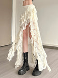 ZJKRL -  Tassels Women Skirts Irregular Hem Multi-Layered Ruffles Lace Patchwork Sweet Summer Trend Daily Skinny Versatile Bottoms