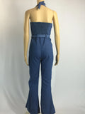 Zjkrl  -  Women One Piece Solid Denim Jumpsuits Sleeveless V Neck Rompers Wide Leg Long Pants Overalls Sexy Slim Fit Hight Waist