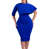 ZJKRL -  Elegant A-line Dress Women Ruffle Cloak Sleeve Slim Fashion High Waist Pencil Dress