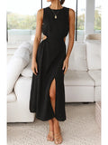 Zjkrl O Neck Slit Hem Skirts Set