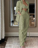 Zjkrl  -  holiday outfits Apricot Top & Wide Leg Pants Set Elegant Women Lace Up Wide Leg Pant Sets Two Piece Suit Spring Summer High Waist Trousers Suit