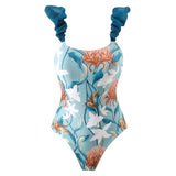 ZJKRL  -  Blue Printed Bubble Strap Swimsuit, High Waist, Slim Bikini and Skirt, Retro Square Neck, Backless, Fashion