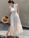 ZJKRL -  White Haute Couture Elegant Jumpsuit For Women'S Summer V-Neck Sleeveless Chic Slit Style Slim Fit Jumpsuit