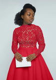 ZJKRL -  Elegant Party Dresses Woman Fall Fashion Lace Long Sleeve See Through Dress Vintage Laides Evening Dress