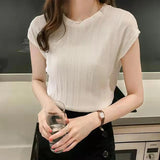 Zjkrl  -  holiday outfits Women Knitted Loose T-shirts O-Neck Casual Tees Tops Summer For Women Solid Short Sleeve Bottoming Shirts
