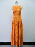 ZJKRL -  Ladies Long Sleeveless Dress Low Waisted Print Dresses Women Summer Sexy Orange Elegant and Chic Dress
