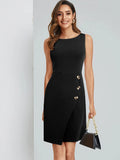 Zjkrl  -  Nice-forever Summer Women Elegant Round Neck Plain Work Dresses Business Office Vintage Pencil Dress B705