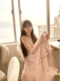 Zjkrl  -  French Elegant Chiffon Dress Beach Style Sleeveless Sweet Fairy Summer Even Party One Piece Dress Korean Fashion 2000s Vintage