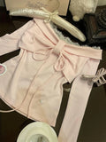 Zjkrl  -  holiday outfits Autumn Fashion Sweet Long Sleeve Slim Tops Women Elegant Chic Bow Off Shoulder Solid T Shirt Cute Pretty Skinny Thin Lace Up Top