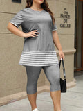 ZJKRL -  2 Piece Sets Women Outfit Solid Color Summer Round Neck Top Casual Suit with Shorts Plus Size Elegant Set