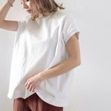Zjkrl  -  Summer New T Shirt Women Half High Collar Short Sleeve Loose Pullover Tee Japanese Simple Solid All-match Casual Tops