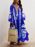 Zjkrl - Autumn Dress 2023 New For Women Color Printed Loose V-neck Vestidos Fashion Casual Long Dresses Beach Party Bohemian MsChuh