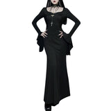 Zjkrl - Halloween Gothic Dark Party Dress Women Aesthetic Vintage Elegant Nightclub Long Sleeve High Waist Trumpet Dress Female