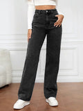 Zjkrl  -  Denim Jeans Women Straight Pants Washing High Waist Loose Pockets Basics Ankle Length Y2k Blue Pants Streetwear Slight Strech