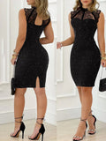 Zjkrl - Glitter Contrast Lace Party Dress