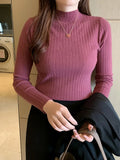 Zjkrl  -  holiday outfits  Women Cashmere Sweater Slim Soft Knitted Jumpers Mockneck Pullovers Solid T-Shirts Semi-Turtleneck Sweaters Women Winter