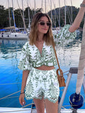 Zjkrl  -  Embroidery Hollow Out 2 Pcs Women Outfits Short Set Half Sleeve Cotton Boho Casual Blouse+shorts Sets Vintage New Set
