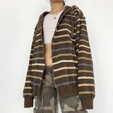 Zjkrl  -  Harajuku Sweatshirts Women Casual Baggy Jackets Coats Autumn Zip Up Striped Hoodies wih Pockets Grunge Clothes Y2k