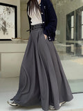 Zjkrl  -  Grey Black Long Skirts Womens Maxi Skirt Autumn Winter Suit Skirt Goth Lolita High Waist Ruffle Pleated Skirts Double Belts
