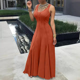 ZJKRL -  New Casual Ruffle Maxi Dress Women Solid Tank Sleeveless O Neck Party Wedding Club Holiday Business Long Dress Women