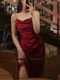 Zjkrl  -  Fashion Bodycon Women Red Dress Satin Sleeveless Spaghetti Strap Sexy Party Club Vestidos Female Casual Evening Mujers Robe