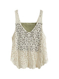 Zjkrl  -  Women New BOHO Sexy Solid Knit Two-piece Summer Hollow Out Crochet Tank Tops and Inner Layer Basic Camisole With Bra Pad