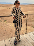 Zjkrl - Tossy Striped Contrast Color Knit Maxi Bodycon Dress Boho High Waisted Hollow Out Slim Dresses Women Holiday Dresses Vestidos
