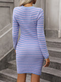 Zjkrl - Autumn Winter Knitted Short Dresses Women Elegant Striped O Neck Basic Striped  Dress Casual Slim Pink New In Dresses 2023