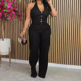 Zjkrl  -  Women Elegant Two Piece Set Dashiki African Tracksuit Spring Summer Long Sleeve Vest Top and Pants Set Party Matching Sets
