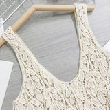 Zjkrl  -  Women New BOHO Sexy Solid Knit Two-piece Summer Hollow Out Crochet Tank Tops and Inner Layer Basic Camisole With Bra Pad