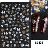 Zjkrl - Christmas Nail Sticker 3D Reflective Shiny Glitter Gold Silver Snowflake Elk Bells Decal Slider For Manicure Decoration NLLS-J24
