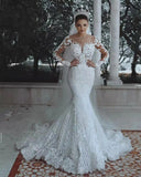 Zjkrl  -  Sexy Mermaid Wedding Dresses Long Sleeves New Lace Illusion See Through Back Lace Bride Dresses Court Wedding Gowns Luxury