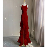 Zjkrl  -  Elegant White Round Neck Slim Fit Sleeveless Women Wedding Dress Evening Party Gown with Ruffles Vestidos De Novia