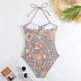 ZJKRL  -  Retro Floral Print Swimsuit Set for Women, Fashion Neck Tie, High Waist Cover Up, Summer