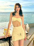 ZJKRL -  Puss Sweet 2Piece Set Women Mesh Patchwork Splits Sleeveless Backless Tops+Folds Skirt Vacation Beach Party Matching Suit