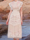 Zjkrl  -  holiday outfits Boho Backless Dress Embroidery Lace Party Woman Sexy Dresses Runway Vintage Summer Sundress Women Beach Sleeveless Vestido