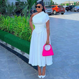 ZJKRL -  New Spring Summer Elegant Ruched One Shoulder Lace Up Maxi Dress Women Solid Party Evening Wedding Long Dress Women