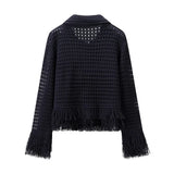 ZJKRL -  Solid Spliced Tassel To Piece Set for Women Lapel Long Sleeve Top High Waist Skirts Female Fashion Style New
